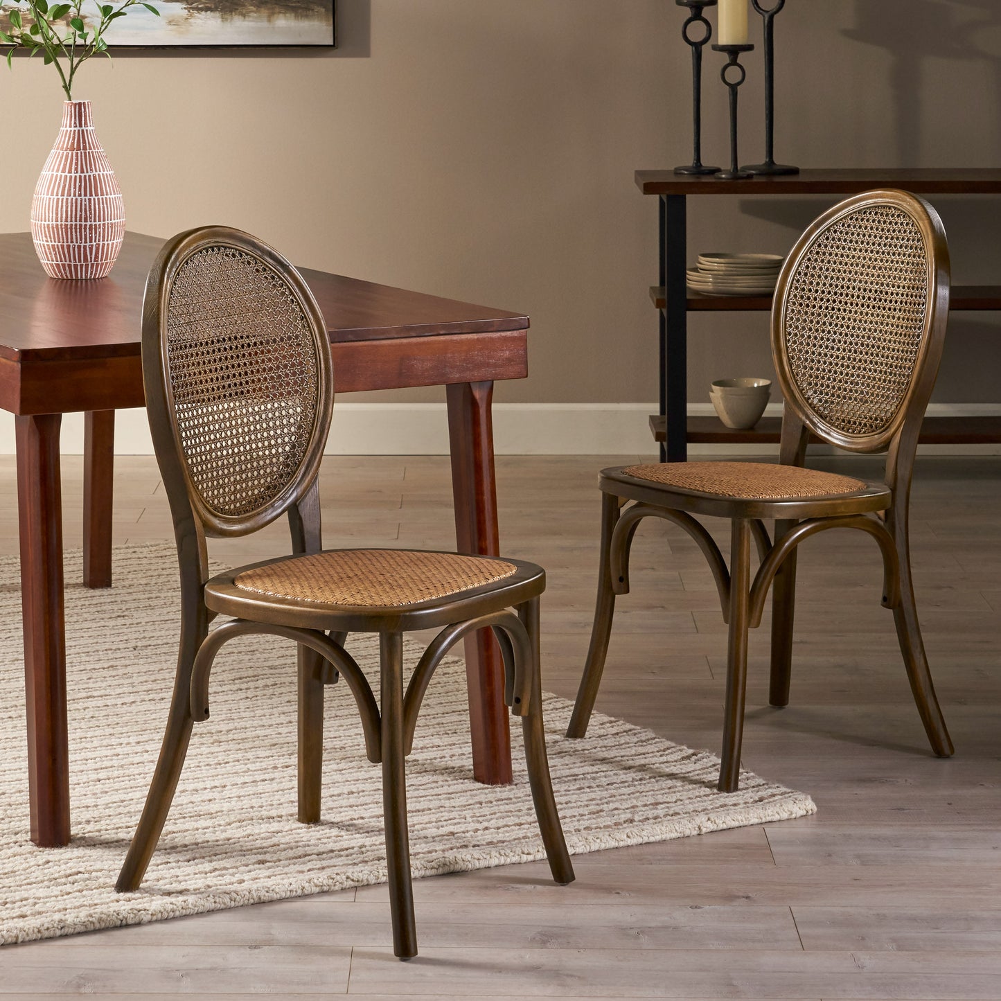 Denni Wooden Cane Back Dining Chair (Set of 2)