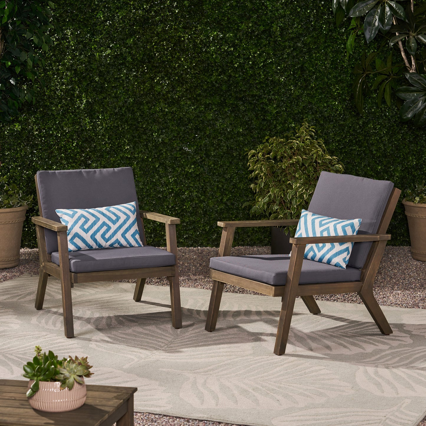 Avacyn Outdoor Acacia Wood Club Chairs with Cushions (Set of 2)