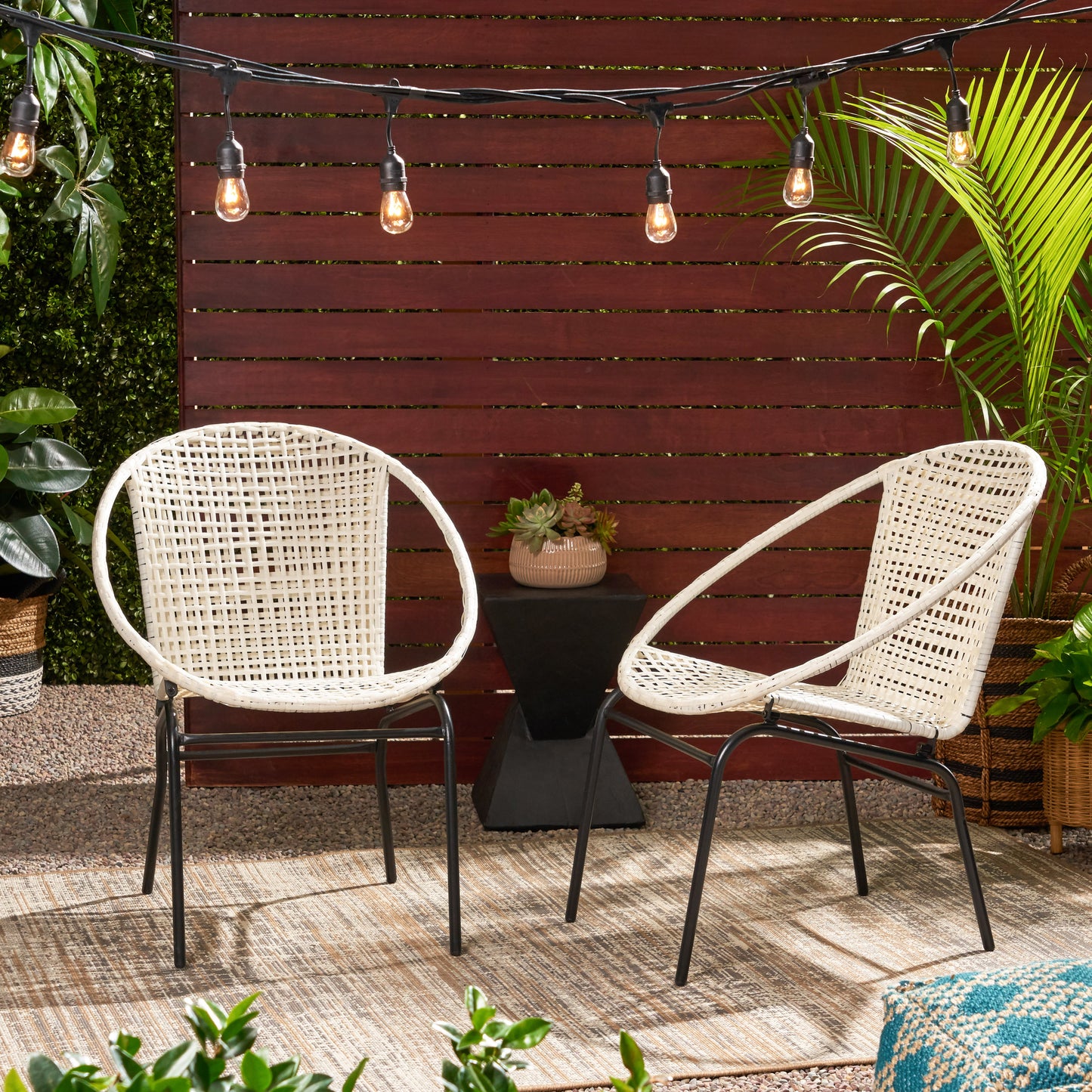 Norma Outdoor Modern Faux Rattan Club Chair (Set of 2)