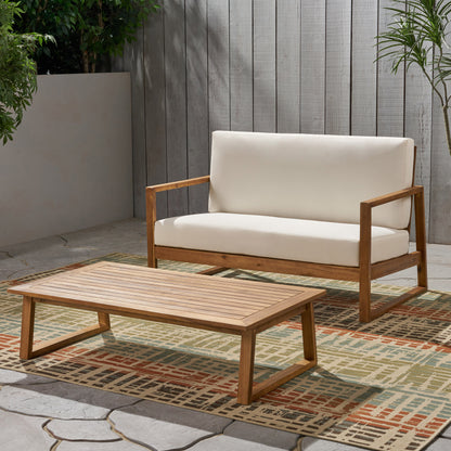 Marlee Outdoor Acacia Wood Chat Set with Coffee Table