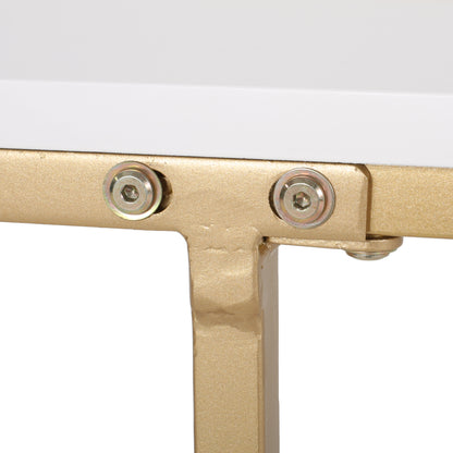 Ariade Modern Glam C Side Table, Set of 2, White and Champagne Gold