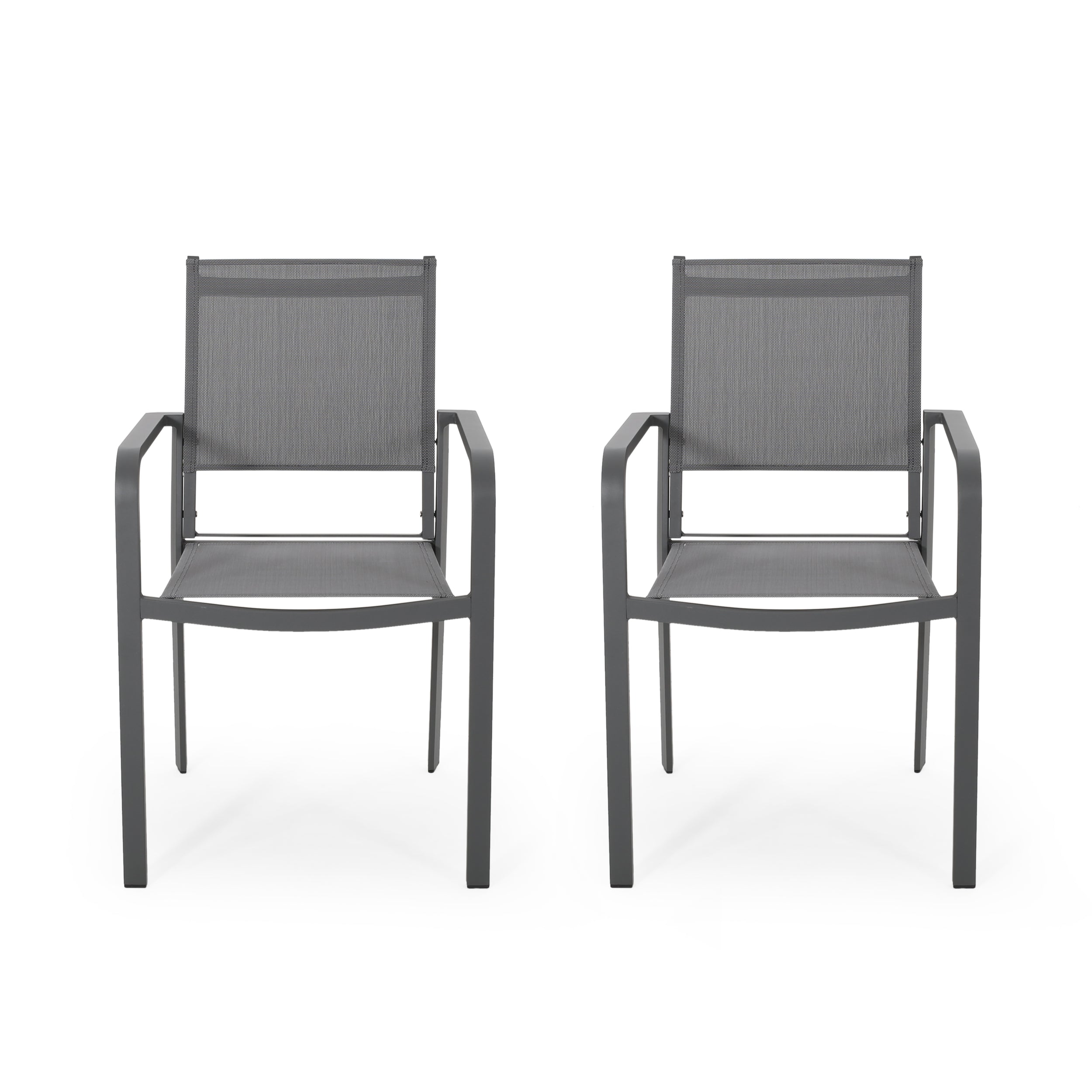 Martin Outdoor Modern Aluminum Dining Chair with Mesh Seat (Set of