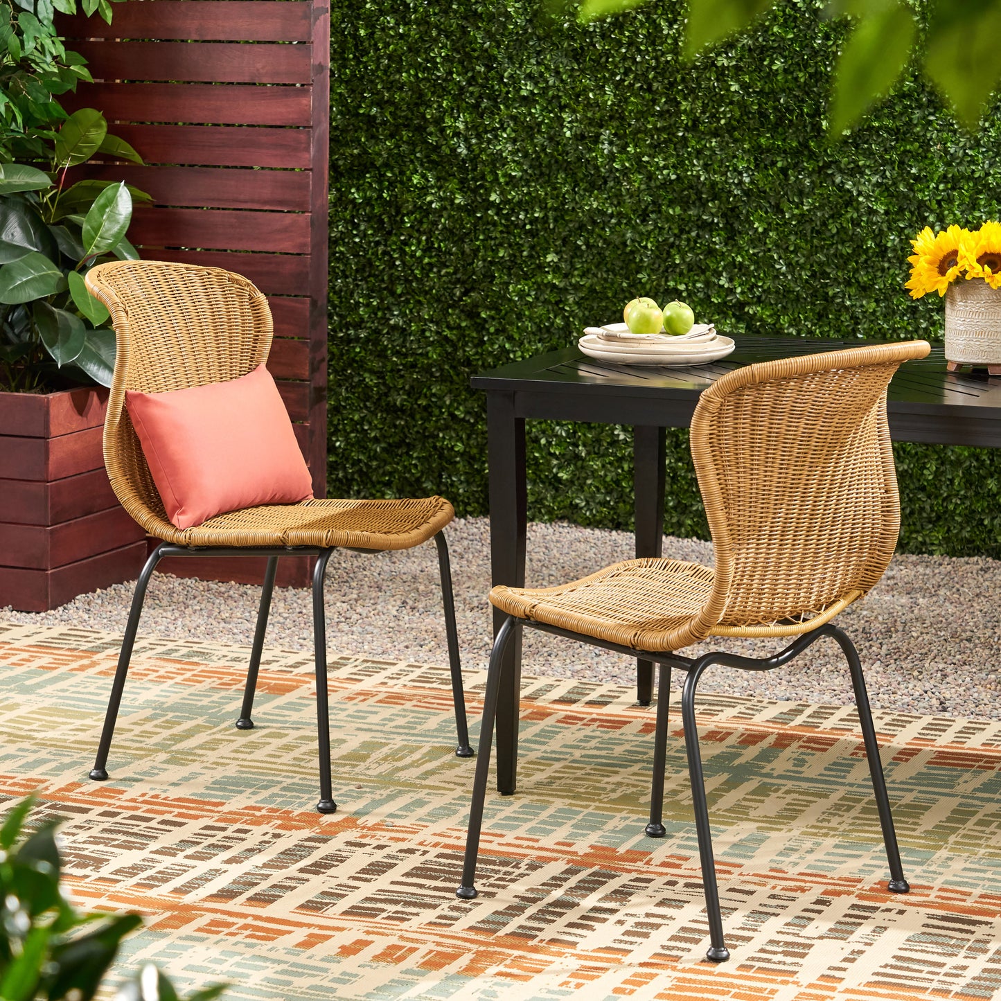 Akim Outdoor Boho Wicker Dining Chair (Set of 2)