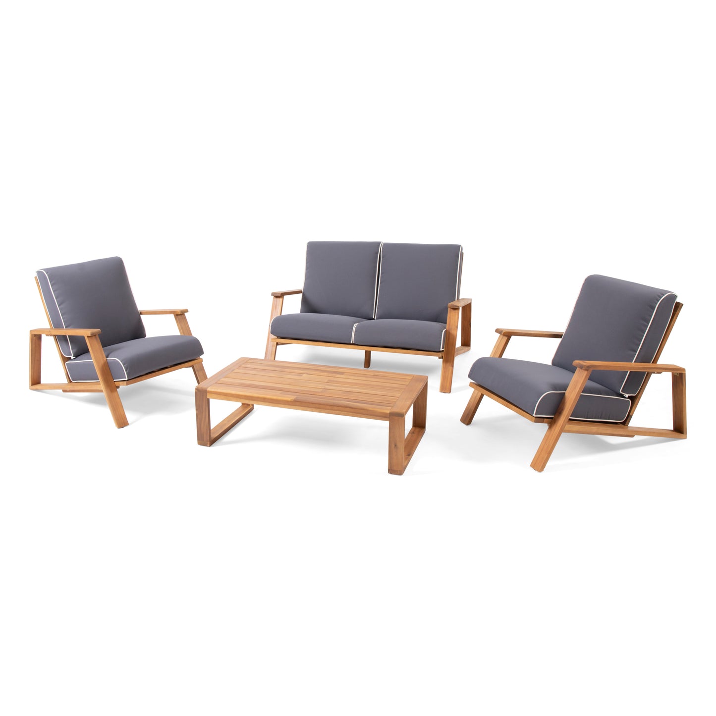 Youssef Outdoor Acacia Wood 4 Seater Chat Set with Cushions