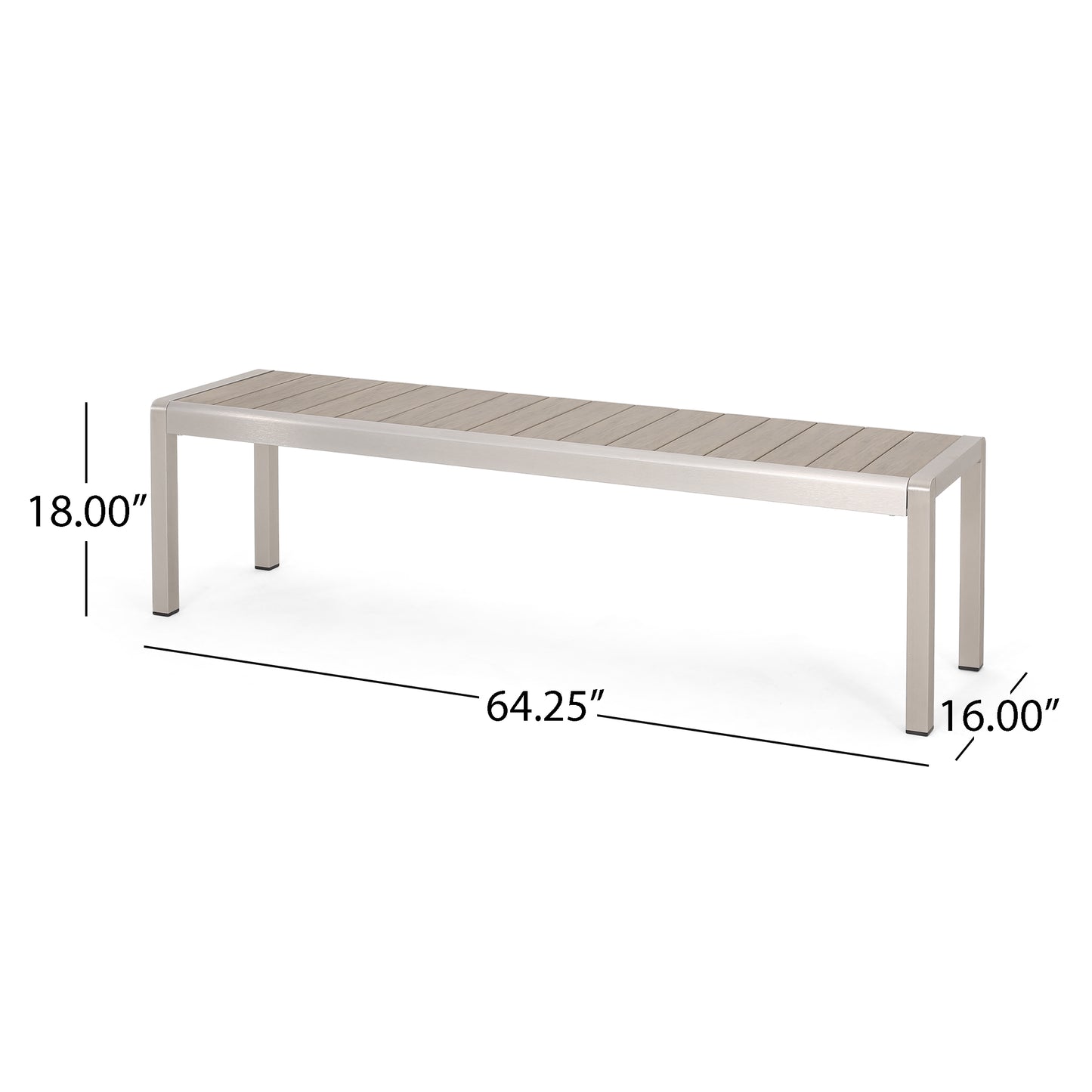 Cherie Outdoor Modern Aluminum Dining Bench with Faux Wood Seat