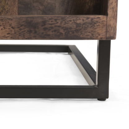 Ayzen Modern Industrial Mango Wood Adjustable C-Shaped End Table with Magazine Rack