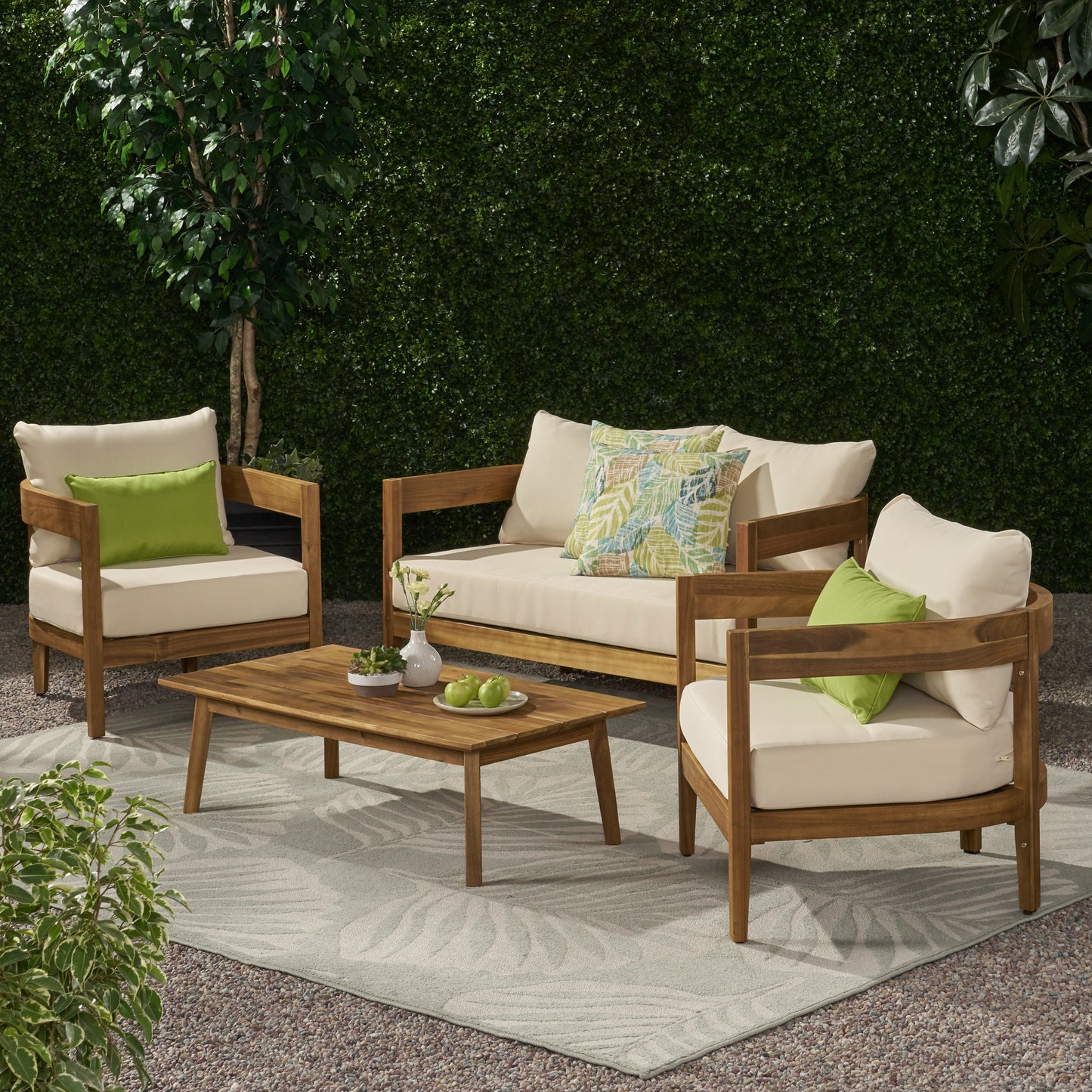 Burrough Outdoor Acacia Wood 4 Seater Chat Set with Cushions