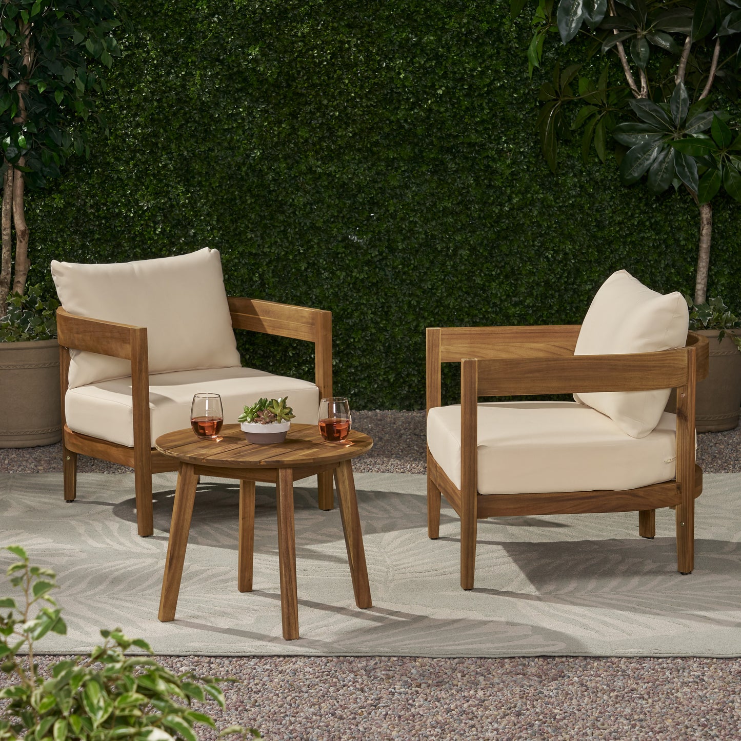 Burrough Outdoor Acacia Wood 2 Seater Chat Set with Cushions