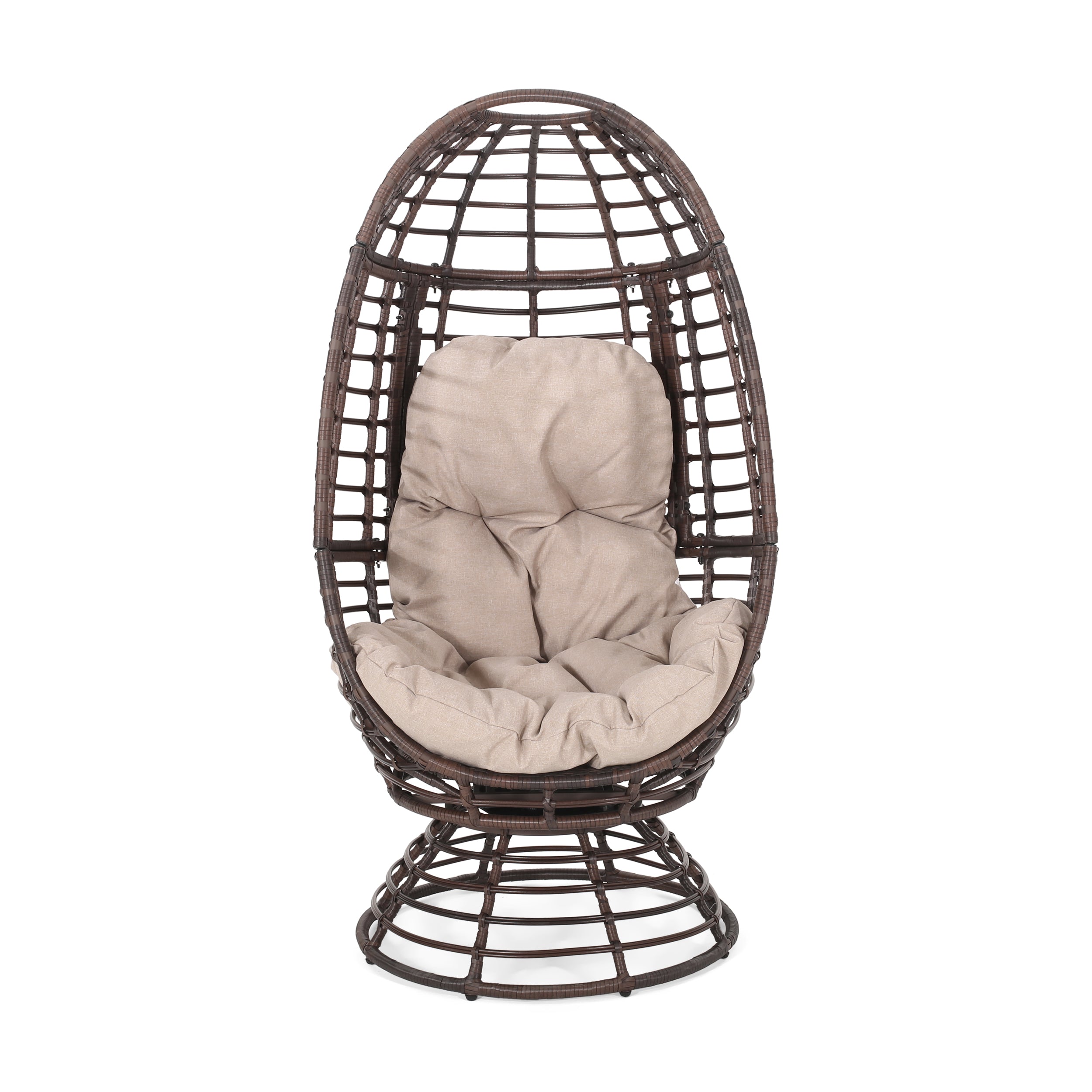 Mylen Outdoor Freestanding Wicker Swivel Egg Chair GDFStudio