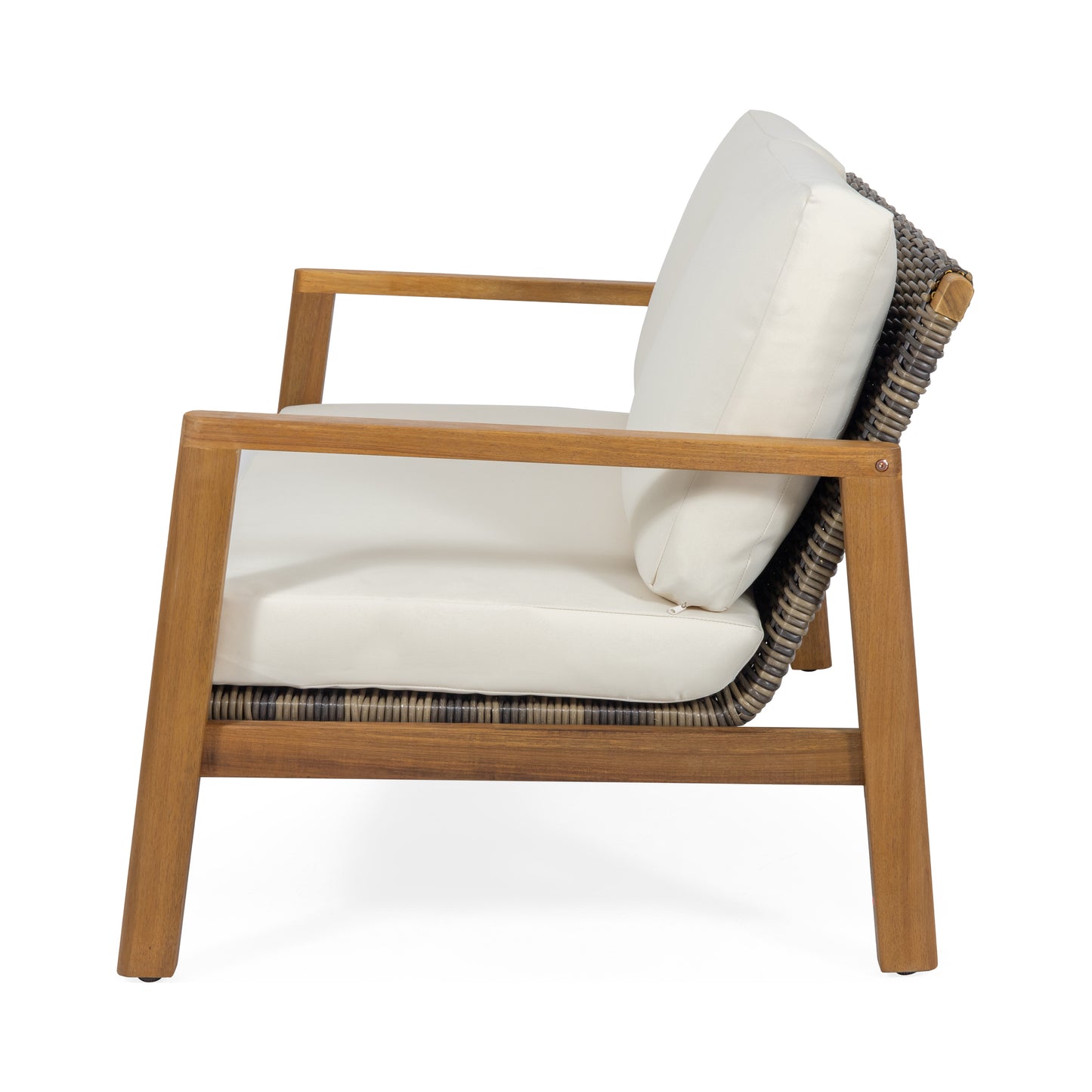 Kedan Outdoor Acacia Wood Loveseat with Wicker Accents