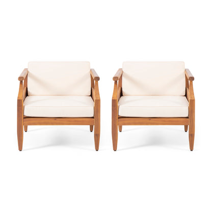 Bianca Outdoor Mid-Century Modern Acacia Wood Club Chair With Cushion