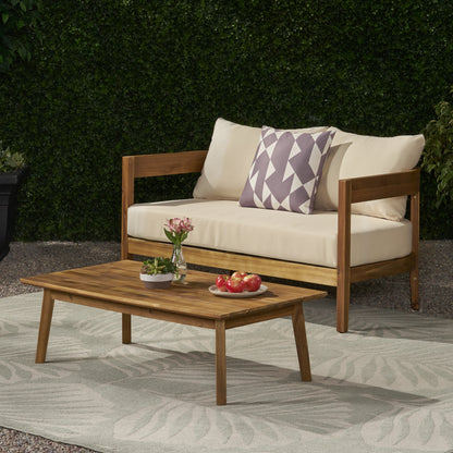 Burrough Outdoor Acacia Wood Loveseat Set with Coffee Table