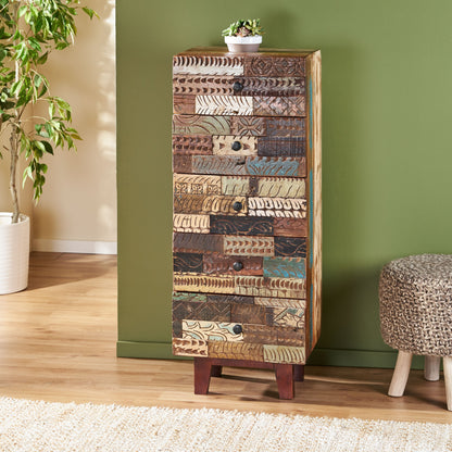 Adcock Handcrafted Boho 4 Drawer Wood Cabinet