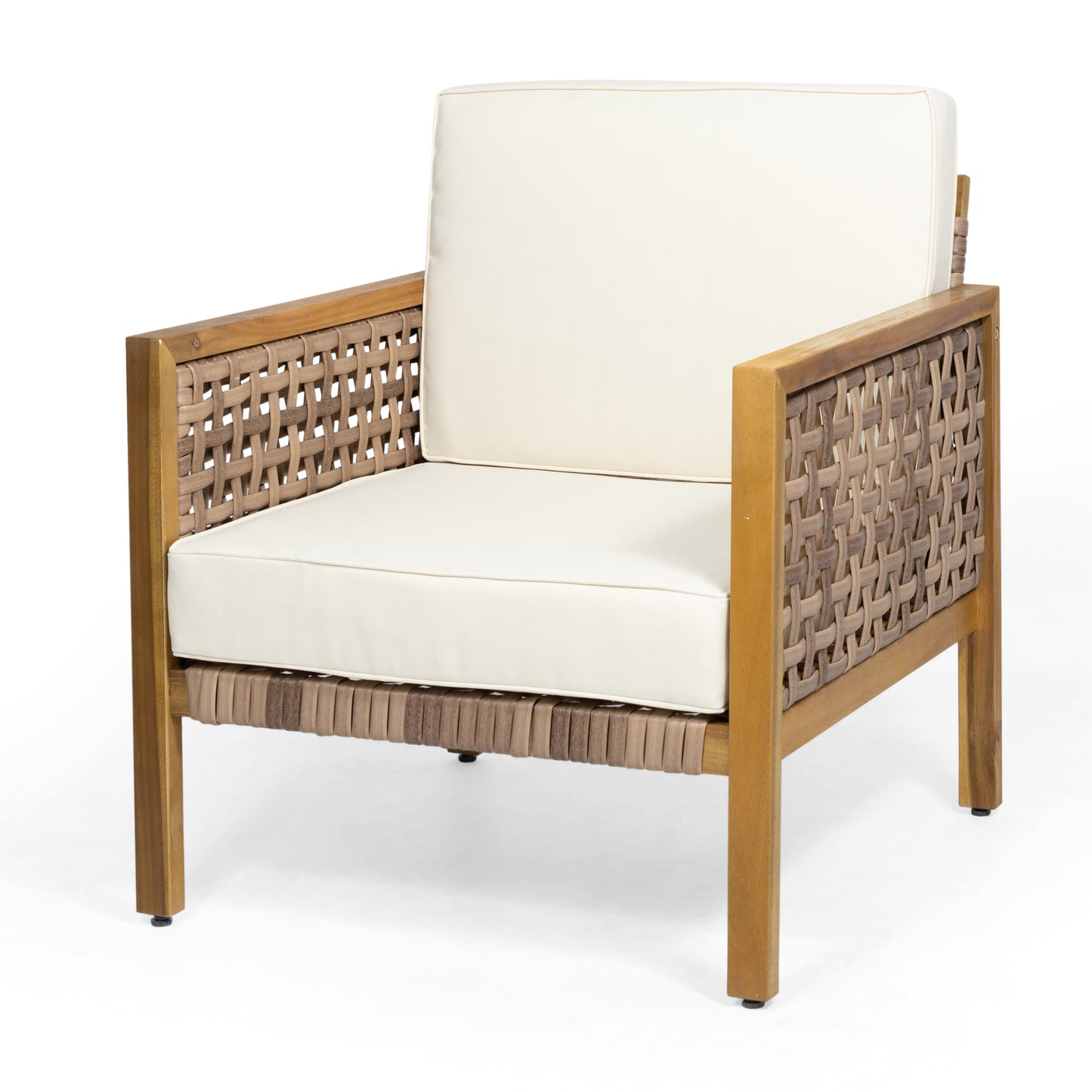 Maycen Outdoor 4 Seater Acacia Wood Chat Set with Wicker Accents