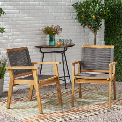 Jasiel Outdoor Acacia Wood Dining Chair with Rope Seating (Set of 2)