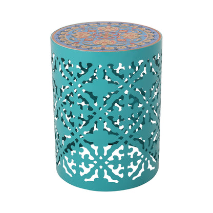 Kenzi Outdoor Lace Cut Side Table with Tile Top