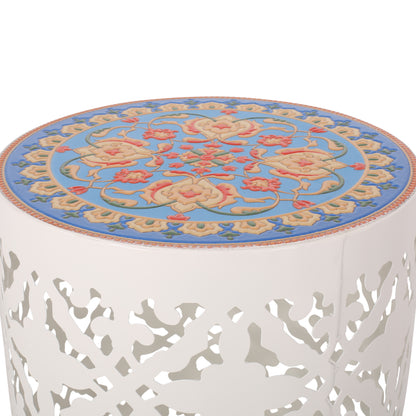 Kenzi Outdoor Lace Cut Side Table with Tile Top