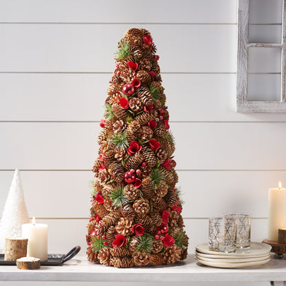 Artificial Pre Decorated Pinecone and Glitter Tabletop Christmas Tree