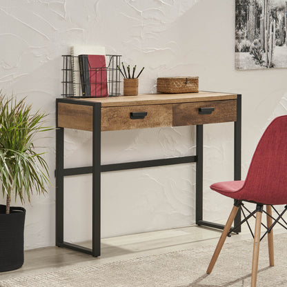 Jarvi Modern Industrial Handcrafted Mango Wood Desk with Drawers, Natural and Black