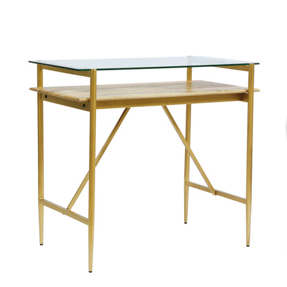Adena Rustic Glam Handmade Glass Top Console Table, Honey Brown and Gold