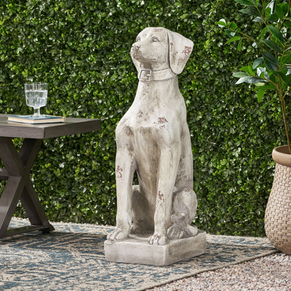 Ashtabula Outdoor Dog Garden Statue, Antique White
