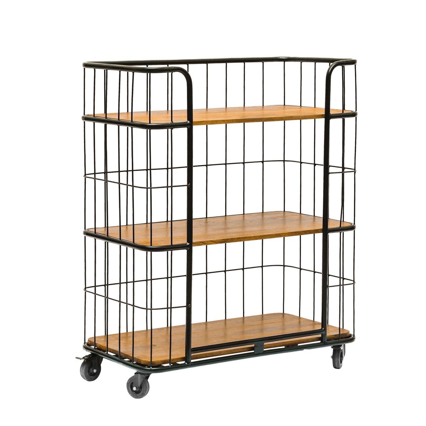 Baddow Modern Industrial Handcrafted Mango Wood Kitchen Cart with Wheels, Natural and Black