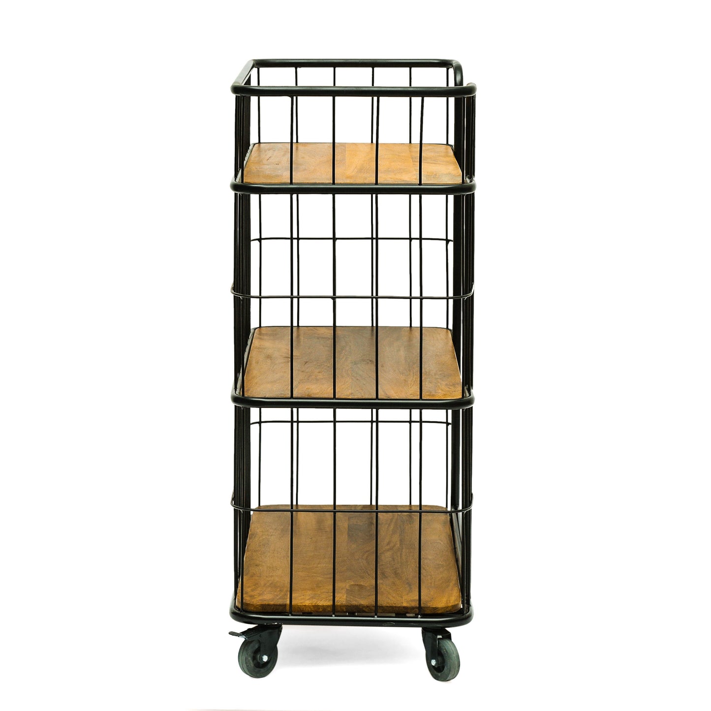 Baddow Modern Industrial Handcrafted Mango Wood Kitchen Cart with Wheels, Natural and Black