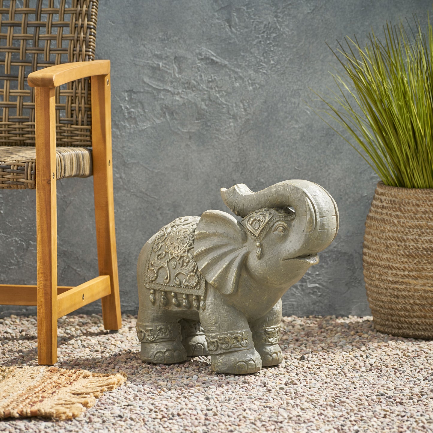 Pierpont Outdoor Elephant Garden Statue, Gray and Gold