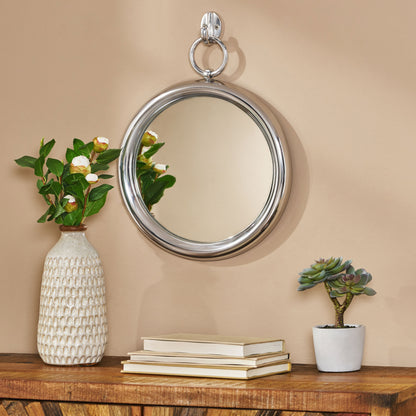 Sunbury Modern Handcrafted Round Aluminum Wall Mirror, Silver