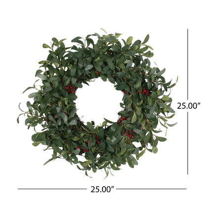 Dore 25" Olive Artificial Silk Wreath with Berries, Green and Red