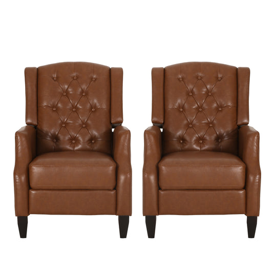 Loubar Contemporary Faux Leather Tufted Pushback Recliners, Set of 2