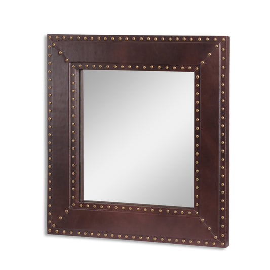 Dodds Handcrafted Boho Studded Leather Square Wall Mirror