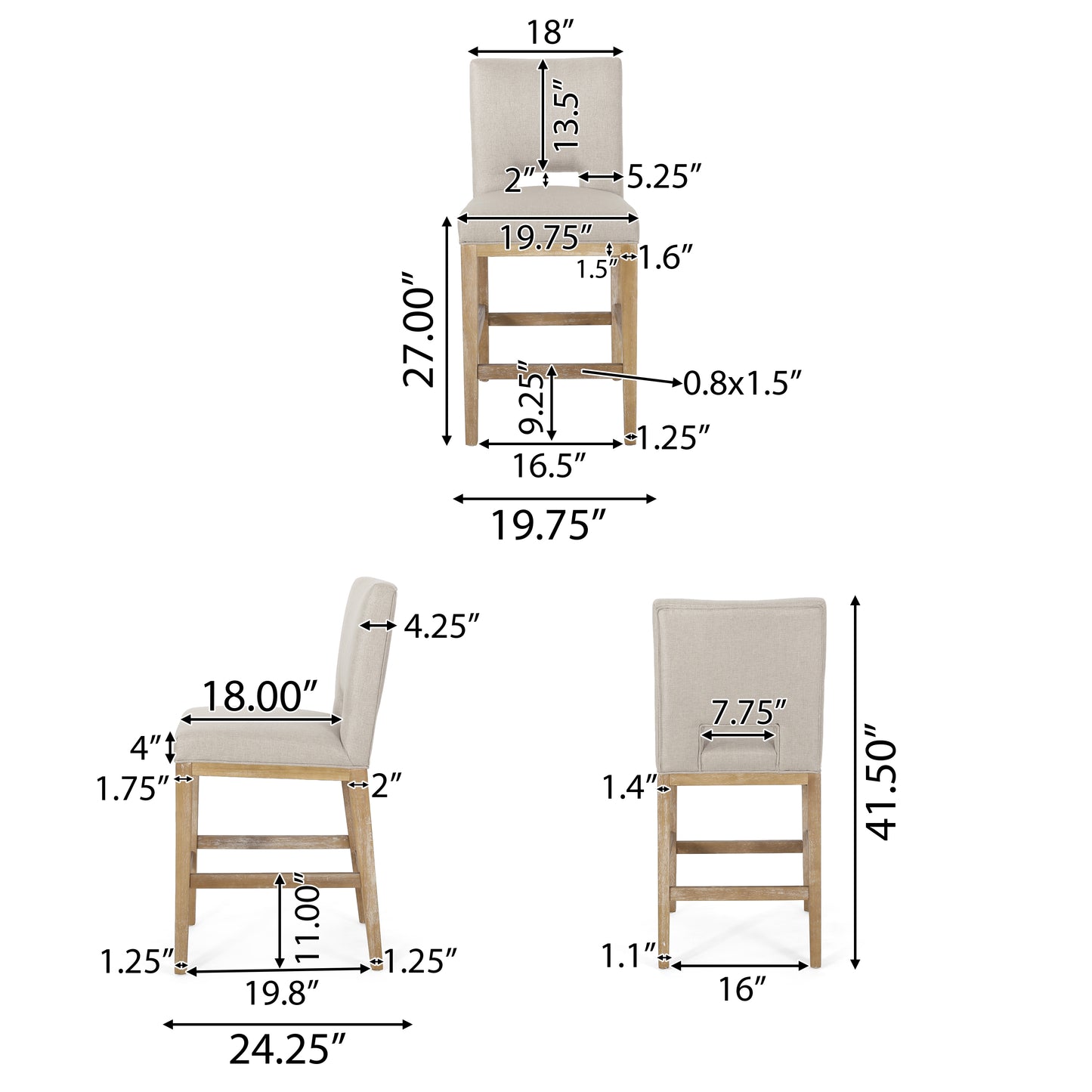 Kiara Contemporary Fabric Upholstered 27 Inch Counter Stools (Set of 2)