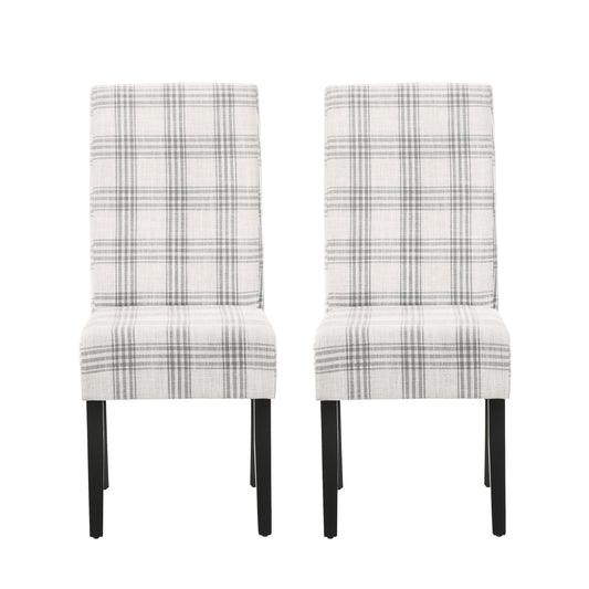 Percival Contemporary Upholstered Plaid Dining Chairs, Set of 2