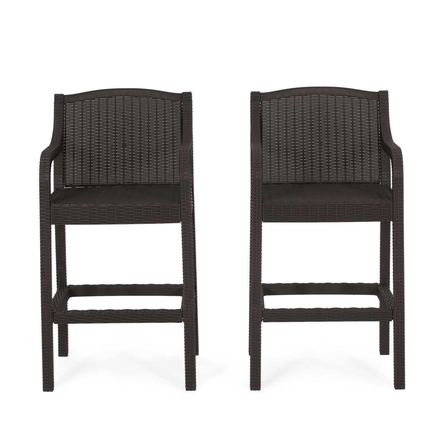 Covecrest Outdoor Faux Wicker Barstools, Set of 2, Dark Brown