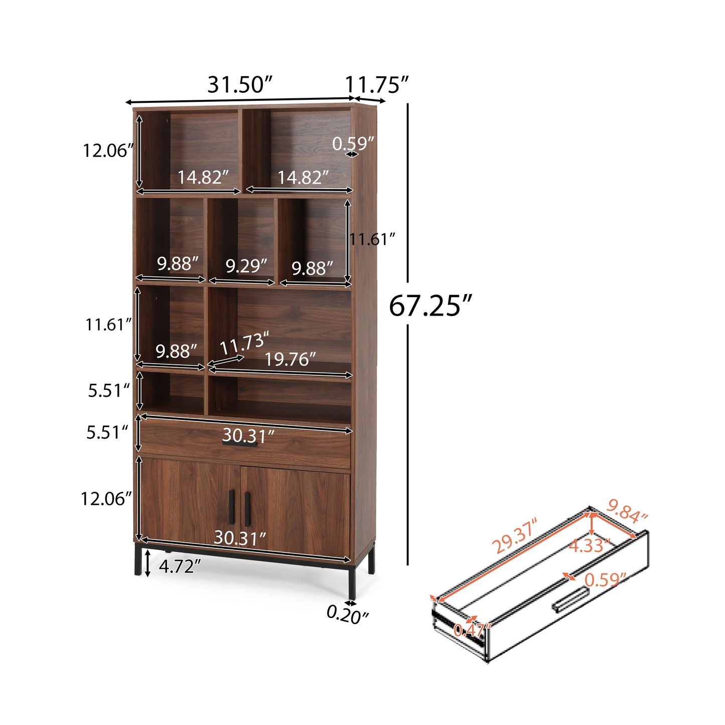 Yelianny Bookcase With Storage Cabinet & Drawer