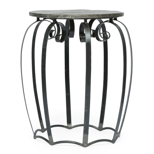 Camba Modern Industrial Handcrafted Mango Wood Side Table, Gray and Black