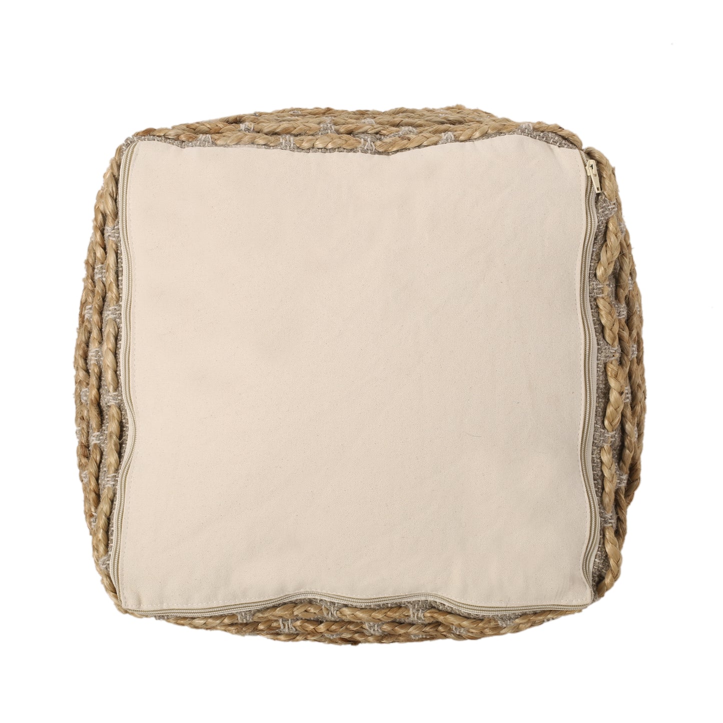 Berea Boho Handcrafted Fabric Cube Pouf, Natural