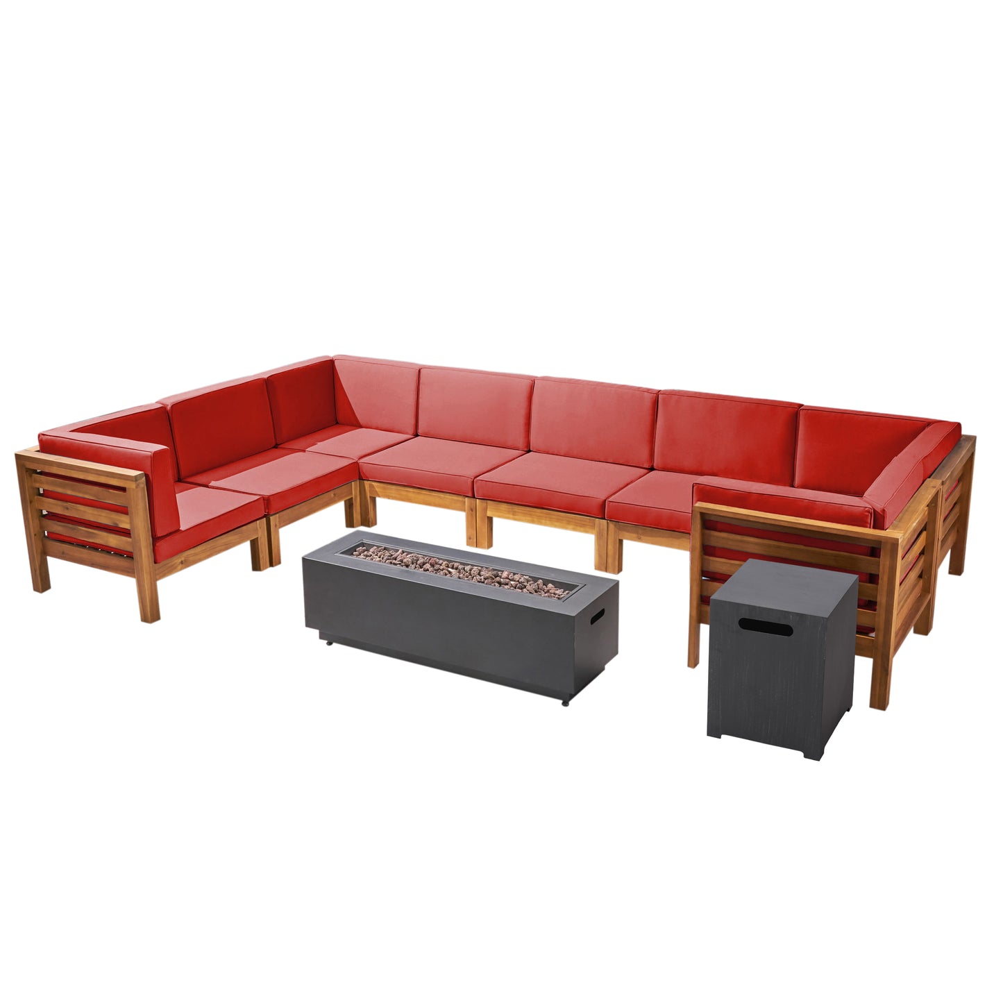 Krystin Outdoor U-Shaped Sectional Sofa Set with Fire Pit