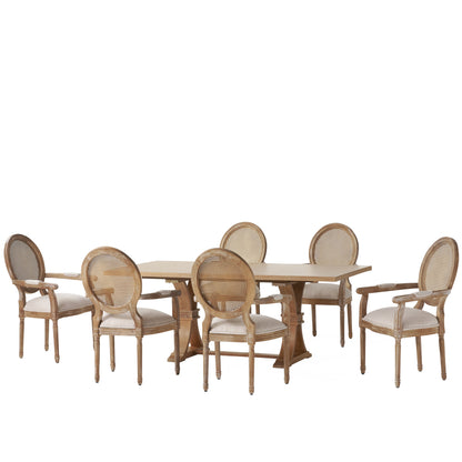Ismay French Country Wood and Cane 7-Piece Expandable Dining Set