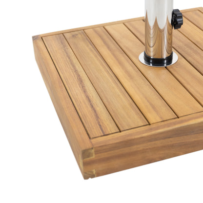 Bucy Outdoor 44lb Acacia Wood Square Umbrella Base with Stainless Steel Tube, Teak