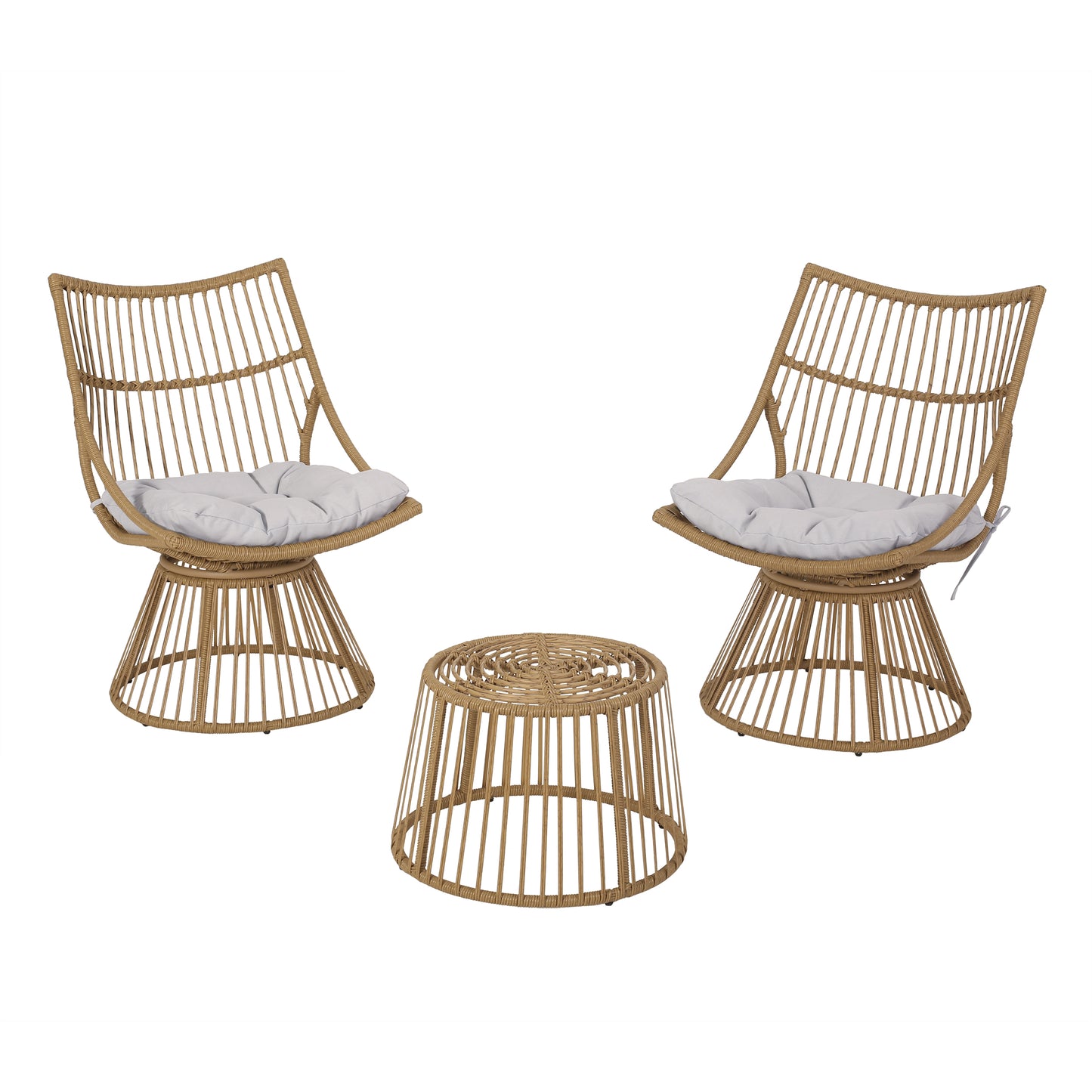 Apulia Outdoor Wicker 2 Seater Chat Set with Cushion, Light Brown and Beige