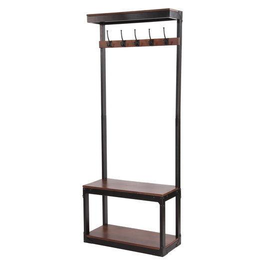 Chafin Willards Modern Industrial Handcrafted Mango Wood Coat Rack with Bench, Cafe Brown and Black