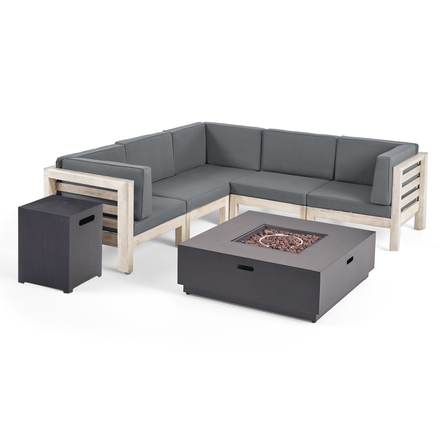 Krystin Outdoor V-Shaped Sectional Sofa Set with Fire Pit