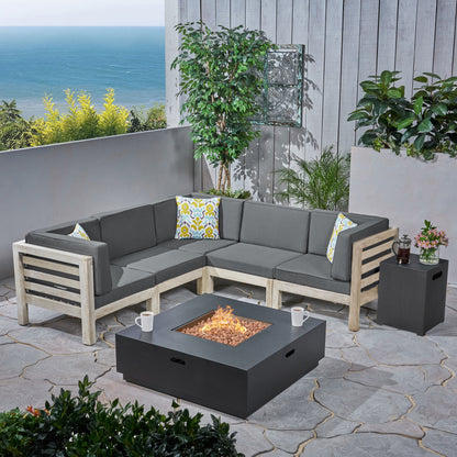 Krystin Outdoor V-Shaped Sectional Sofa Set with Fire Pit