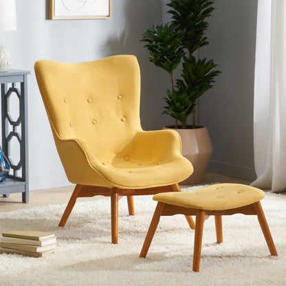 Acantha Mid-Century Modern Wingback Fabric Chair and Ottoman Set