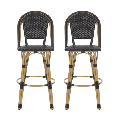 Cotterell Outdoor French Wicker and Aluminum 29.5 Inch Barstools, Set of 2
