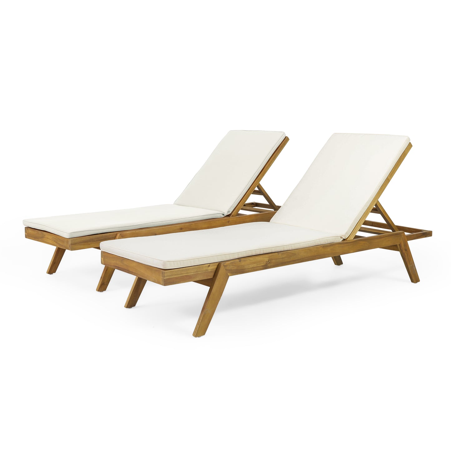 Larimore Outdoor Acacia Wood Chaise Lounge with Water Resistant Cushions, Set of 2