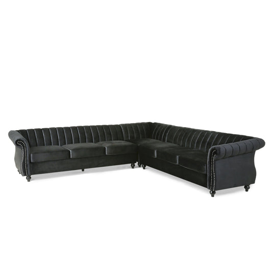 Jenera Modern Glam Velvet Channel Stitch Sectional Sofa Set