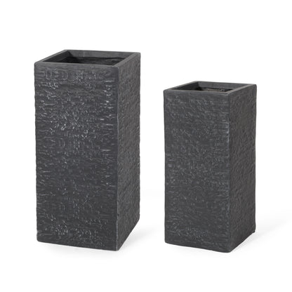 Leiman Outdoor Large and Medium Cast Stone Planters, Set of 2, Gray